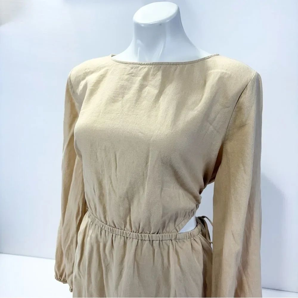 Universal Thread Linen Cutout Fit & Flare Dress Size XL Long Sleeve Tan Beige - Picture 5 of 12